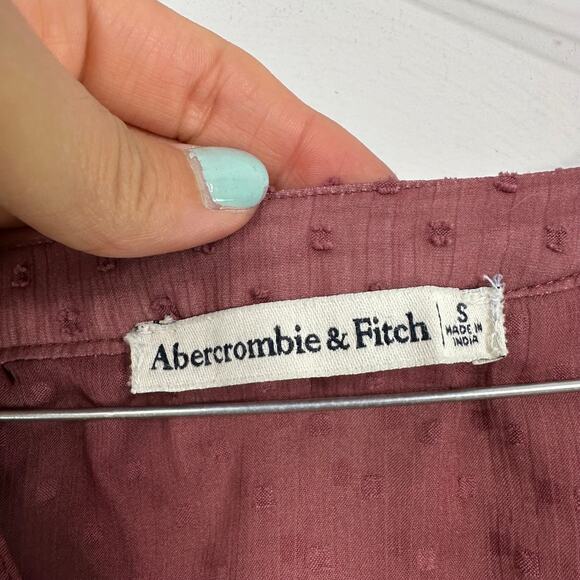 Abercrombie & Fitch Mauve Cropped Button Front Ruched Blouse - Picture 8 of 10